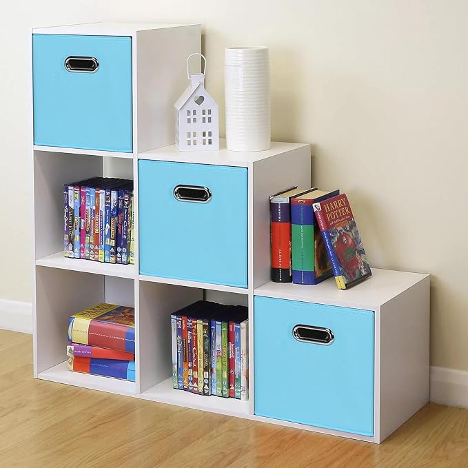 Black Foldable Storage Cubes Bins, Fabric Storage Box Cubes Organizer Baskets with Dual Handles for Home Organizer,Set of 3,(Blue)