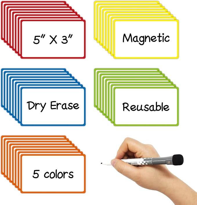 Dry Erase Magnetic Labels 5x3 in, Magnetic Dry Erase Labels, 40Pack | Reusable Dry Erase Magnetic Labels, White Board Magnets Set for School, Classroom, Office, Home