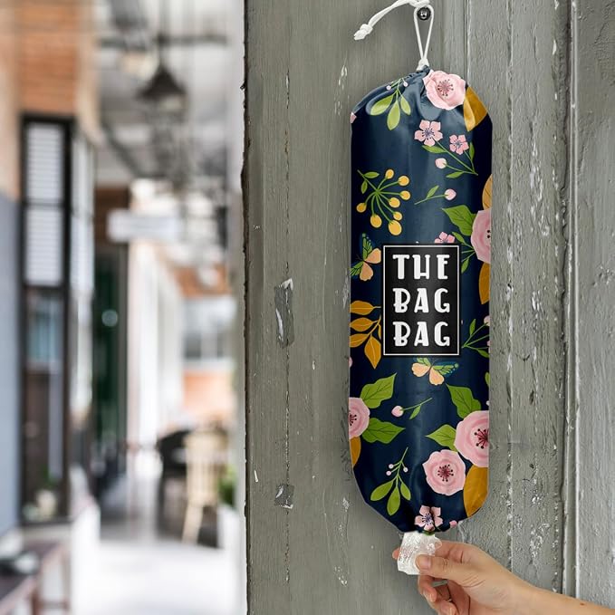 Plastic Bag Holder,Reusable And Washable Country Style Grocery Bag organizer,For Home Kitchen Travelling Camping Decor, use 1 Pack,Flowers Pattern