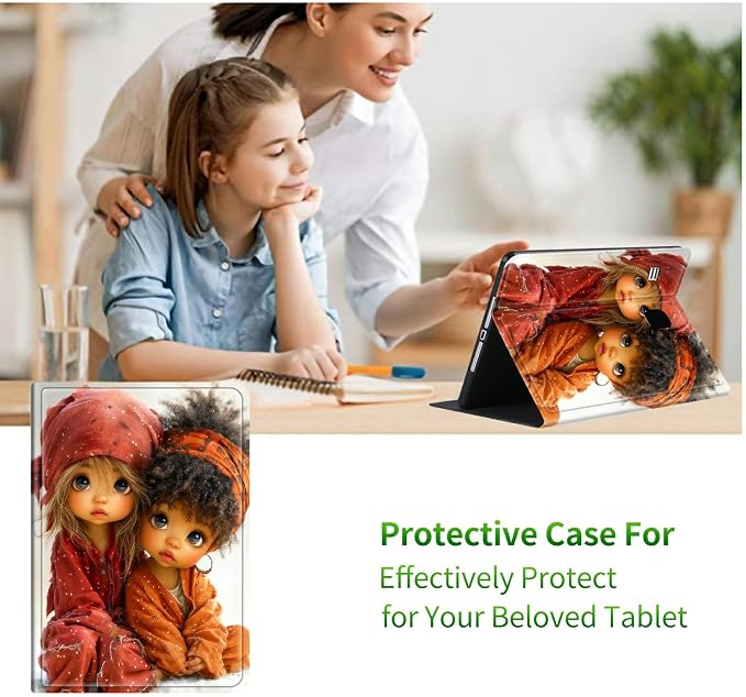 for Samsung Galaxy Tab E 9.6" 2015 SM-T560/T561/T567 Case | Slim Leather Smart Cover with Multi-Angle Anti-Slip Stand [Auto Wake/Sleep] Shell for Women Men - Two Little Girls