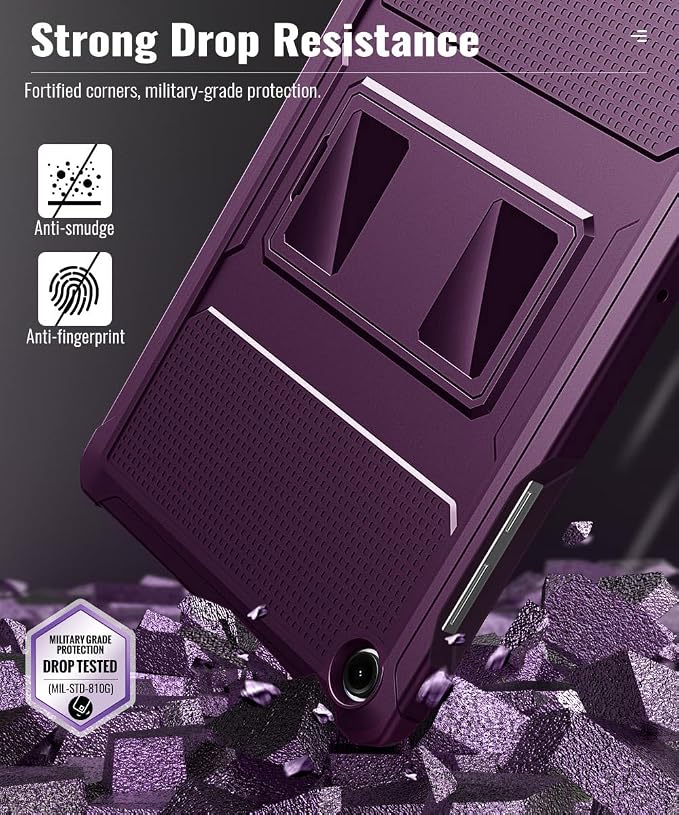 MoKo Shockproof Case Fit Samsung Galaxy Tab A11+ Plus/ A9+ 11 Inch | Full Body Rugged Stand Back Cover with Built-in Screen Protector for Galaxy Tab A11+/ A9+ Tablet, Dark Purple
