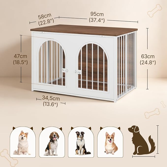 YATINEY 37.4" Dog Crate Furniture Foldable, Assembly-Free Dog Kennel | Arched Design, Collapsible Dog Crate, Dog Cage End Table, with Secure Door Lock, for Living Room, Hallway, Bedroom