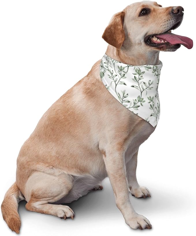 Sage Green Dog Bandana,Adjustable Triangle Bibs Dogs Scarf,Puppy Neckerchief Dog Cat Bib for Spring Summer (White)
