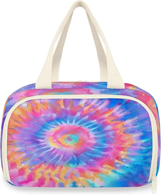Pinks And Purple Tie Dye Marble Travel Toiletry Bag with Handle | Wet & Dry Separation, Full-Size Bottle Friendly, Leak-Proof, Waterproof, Easy to Clean, for Travel, Gym, Home