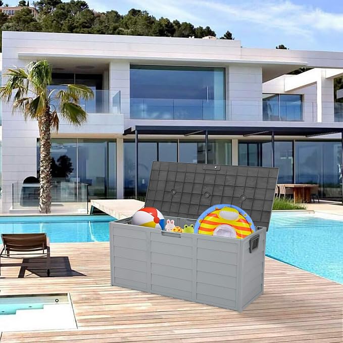 Outdoor Storage Box with Wheels, 75 Gallon Mobile Waterproof Resin Deck Box, Plastic Lockable Containers for Backyard Patio Cushions, Garden Tools, Pool Accessories, UV-Resistant Furniture