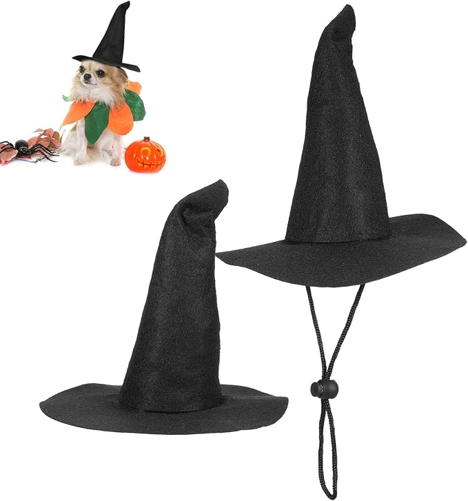 Toyvian Mini Halloween Witch Hat for Cats Dogs, 2pcs Spooky Non-Woven Puppy Kitten Headwear Pet Vampire Costume Accessories for Holiday Party Photoshoot