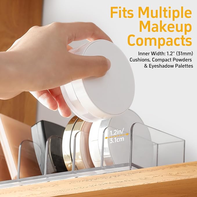 Medicine Cabinet Makeup Organizer with 3.3° Tilt | 6 Compartments, Holds Blush & Palettes; Horizontal & Vertical Dual Use for Vanity, Countertop & Drawer Storage
