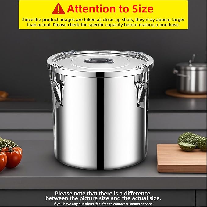 stainless steel food storage containers with lids lock clips airtight container large airtight for rice flour sugar grain coffee bean storage containers Kitchen jar (1.59gal/6L)