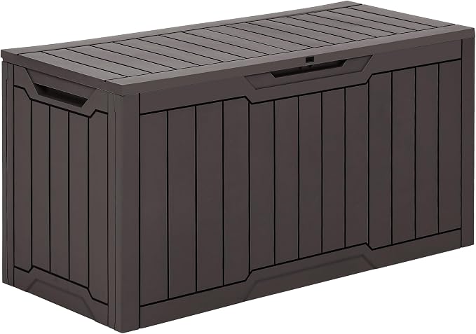 YITAHOME 80 Gallon Resin Deck Box | Weather Resistant Outdoor Storage Box, Lockable Indoor Outdoor Storage for Supplies and Essentials, Dark Brown