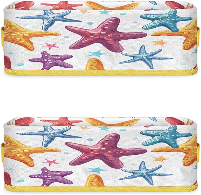 Color Starfish Bathroom Storage Basket Waterproof Foldable Storage Bins with Handles Decorative Toilet Paper Storage Basket for Organizing for House Bathroom Toiletries Set of 2