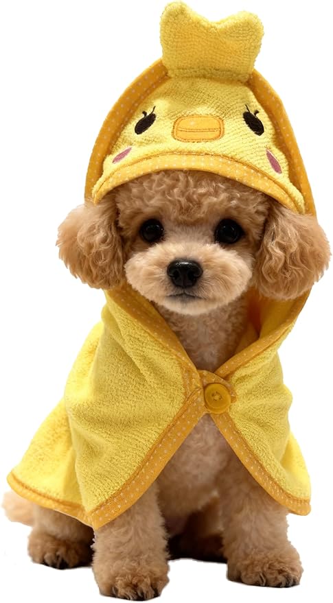 Dog Hooded Bathrobe Towel, Fast Drying Bath Towel Absorbent Warm Blanket Yellow L
