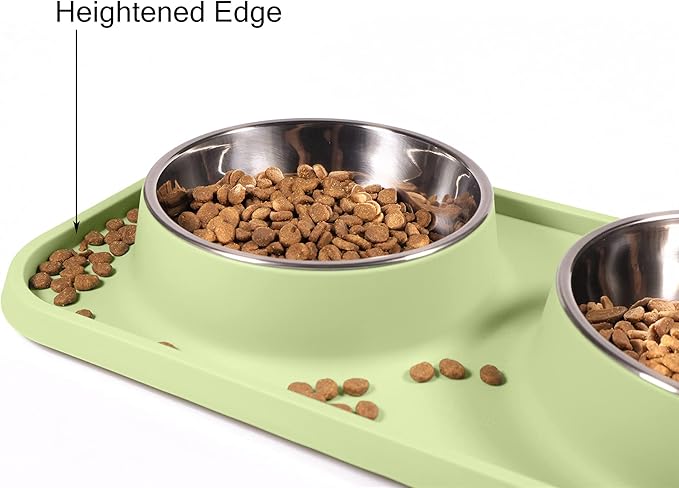 L.D.Dog Cat Food Bowls, Cat Bowls Non-Skid and Non-Spill Silicone Pads with PP Stand, Removable Stainless Steel Food and Water Dishes for Cats, Small Size Dogs