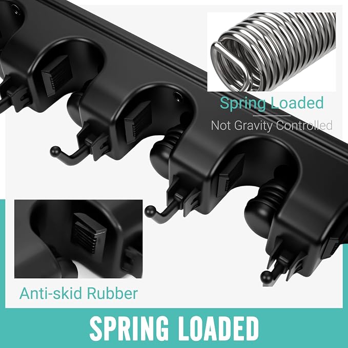 InPoTo Broom and Mop Holder, Wall Mounted Organizer Storage Tool Rack with 5 Ball Slots and 6 Hooks (2 Pack)
