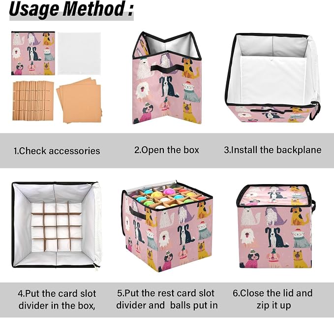 OTVEE Christmas Ornament Storage Box Holiday Decoration Organizer Stores upto 64 Holiday Ornaments Adjustable Dividers Tear-Proof Fabric Festive Pet Whimsy