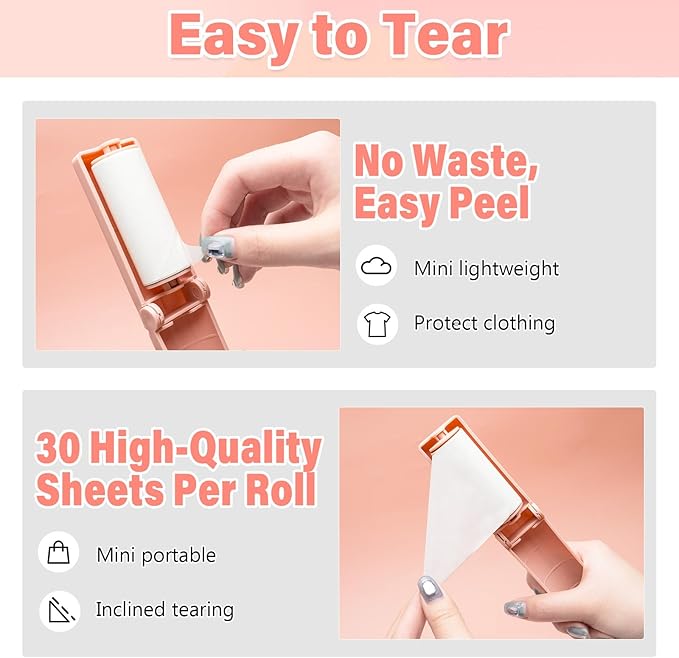 12 Pack Mini Lint Roller, Portable Lint Remover with 4 Handles & 8 Refills, Reusable Compact Portable Pet Hair Remover for Clothes, Travel, Small Foldable Lint Roller