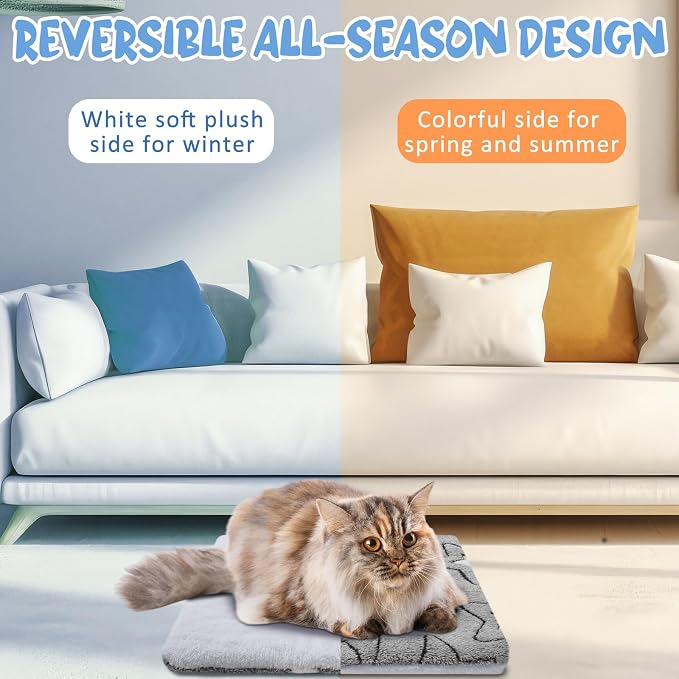 2 Pack Self Warming Cat Mat Self Heating Pad Bed Reversible Machine Washable Reflects Body Heat Warm Thermal Pet Pad Crate Blanket for Feral and Indoor Cat(Grey,17'' X 17'',Double Star)