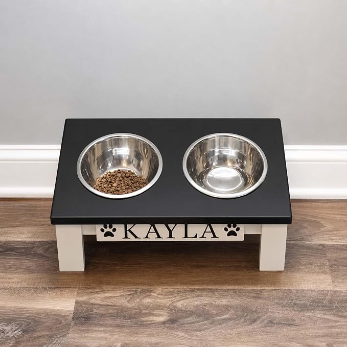 Tilted Dog Bowl - Personalized Custom Elevated Feeder for Short-Nose Dogs | Farmhouse Style, Stainless Steel Dishwasher Safe Bowls, Anti-Slip, Raised Angled, Flat-Face Dogs, Made in USA