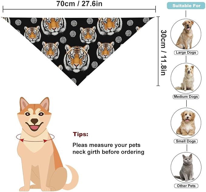 Lightweight and Comfortable Pet Scarves White Tiger Dots Tigers for Dogs Outdoor Activities, Going Out, Daily Use, Casual Fashion Cats Scarf