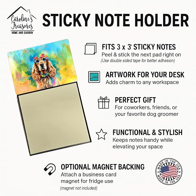 Caroline's Treasures Cocker Spaniel Hippie Dawg Sticky Note Holder Refillable Dispenser Self-Sticky Note Pads, Memo Pads Blank Desk Accessories