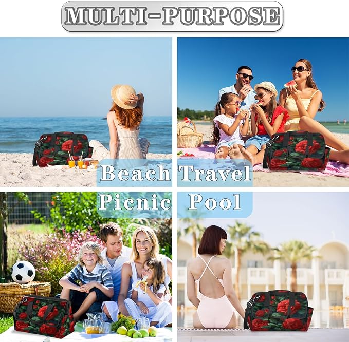 Red Rose Heavy Duty Tool Bag 14.8 Inch Red Floral Flower Portable Soft Tool Box Organizer Storage with Adjustable Shoulder Strap