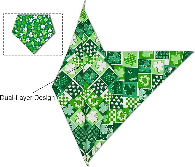 St. Patrick's Day Dog Bandanas 2PCS-XLarge,Irish Shamrock Design Scarves, Holiday Costumes,Pet Scarves for Boys and Girls,Dog Outfit Gifts for Extra Large Dogs(Green)