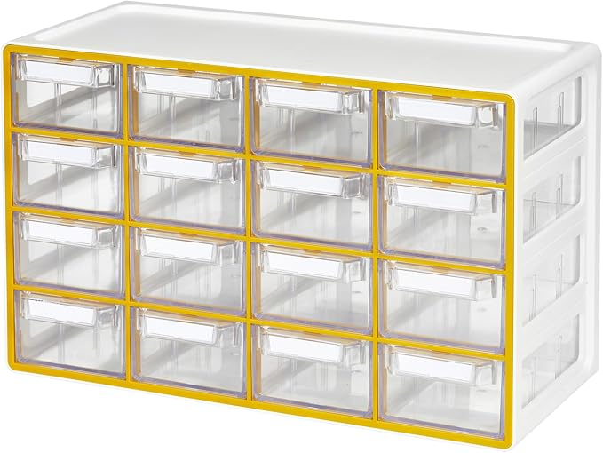 Blue Ginkgo 16-Drawer Storage Cabinet Organizer, Yellow, Made in Korea | Stackable. Adjustable. Easy Visibility.