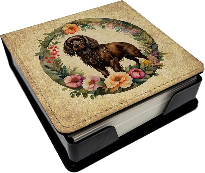 Caroline's Treasures Boykin Spaniel and Flowers PU Leather Note Paper Holder with Artist-Designed Cover, Desk Accessory, Office Gift