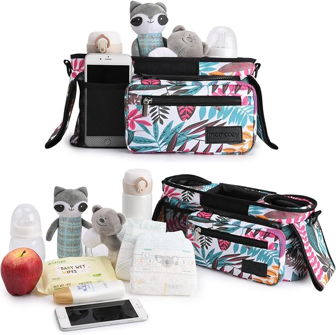 Momcozy Universal Stroller Organizer with Insulated Cup Holder | Detachable Phone Bag and Shoulder Strap, Fits for Uppababy, Baby Jogger, Britax, BOB, Umbrella, and Pet Strollers