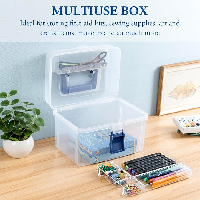 MyGift 10 Inch First Aid Storage Box with Detachable Tray, Quick Access Lid | Portable organizer keeps medical supplies neatly sorted with a removable tray and quick-access lid for everyday readiness