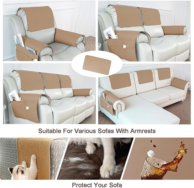 Large Polyester Armrest and Headrest Covers with 2 Pockets | Soft, smooth polyester resists daily wear nonslip silicone backing helps shield recliners and sofas from pet scratches