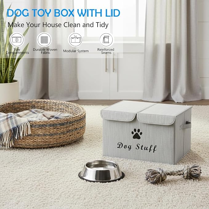 Morezi Dog toy box with lid storage organizer perfect basket for toys living room, playroom, closet, home organization and storage - Bamboo Gray