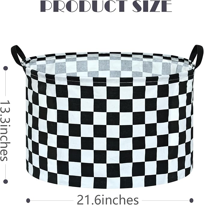 Checkered Storage Basket Extra Large 80L Kids Hamper Baby Laundry Basket Waterproof Toys Car Organizer Collapsible Canvas for Home/Dorm/Pet/Office/Closet/Shelf/Gift Baskets