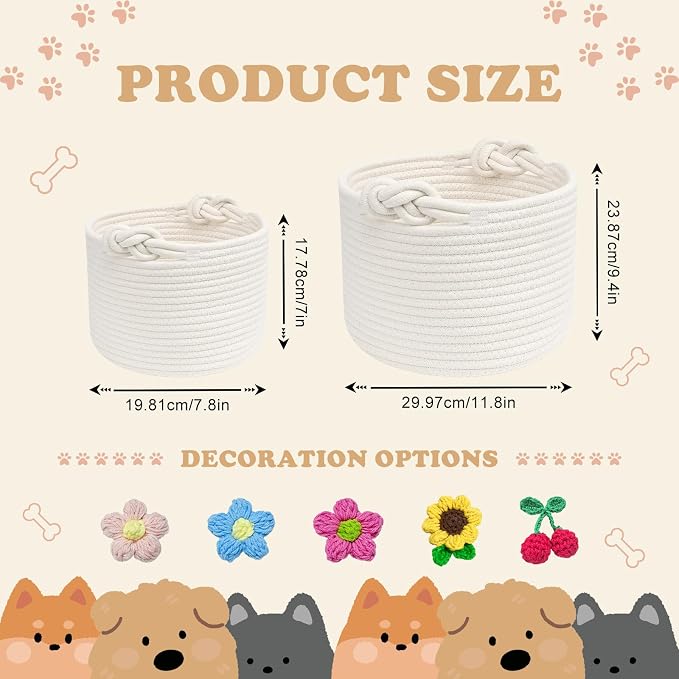 Personalized Dog Toy Storage Basket Custom Cotton Woven Bin with Pet's Name Rope Storage Organizer for Dog's Toys Clothing Blankets