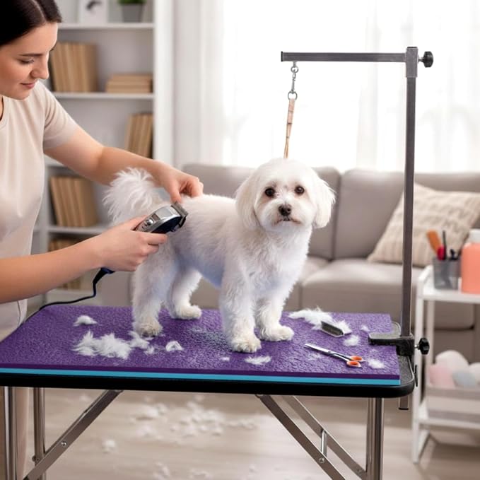 Nuanchu Dog Grooming Table Mat,36 x 24 x 0.2In,Non-Slip PVC Pad, Purple