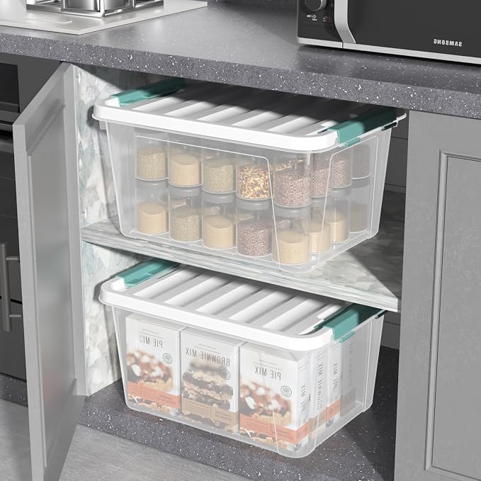20 Quart Clear Storage Box, Plastic Latching Bins with Lids, 4 Pack