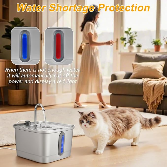 SEIRMEP Stainless Steel Cat Water Fountain, 101oz/3L Automatic Pet Water Fountain, Dog Water Fountain with Replacement Filters for Cats, Small Dogs (4 Filters and 4 Sponges)