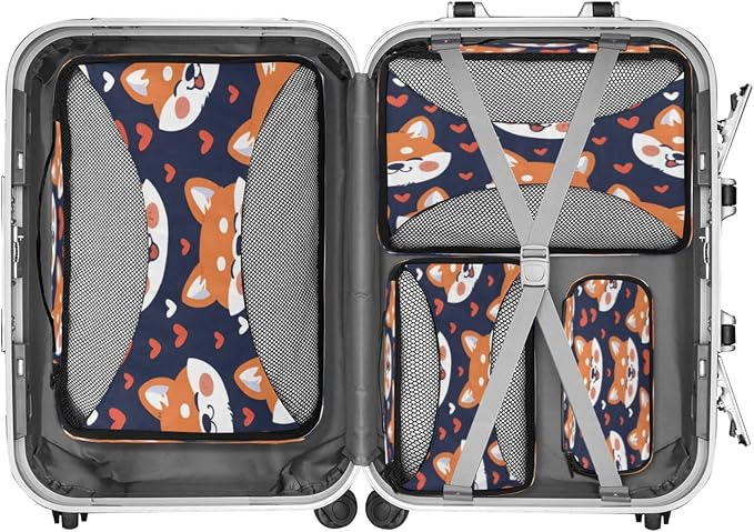 Packing Cubes for Travel, Corgi Dog Travel Luggage Packing Organizers for Women Men, Large Custom Toiletries Bag for Cosmetics Toiletries, Pet Dog Heart