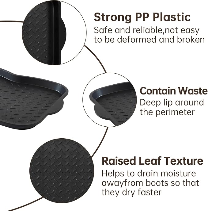 Boot Tray for Entryway, 3 Pack Waterproof Shoe Trays for Indoor Outdoor Use 30"x15" Durable Shoe Mat with Raised Edge, Non-Slip Tray for Boots, Pets, Garden & Muddy Shoes