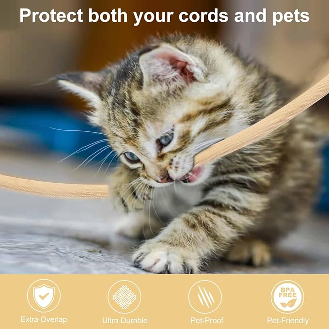 Secbolt Cord Protectors from Pets No Chew, 25FT - 1/2 Inch - Beige | Durable Cord Covers for Pets, Bite-Resistant Wire Protector for Cats, Dogs, Rabbits