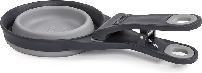Dexas Popware for Pets Collapsible Klip Scoop, 3-in-1 Pet Food Scoop, Measuring Cup and Bag Clip, 1 Cup Capacity, Light Gray