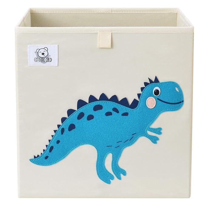 13 Inch Animal Cube Storage Bins, Foldable Fabric Kids Toy Box & Toy Chest | Kids Storage Cubes, Toy Storage Organizer Basket for Toddlers, Boys and Girls, Playroom and Nursery (Dino T-Rex)