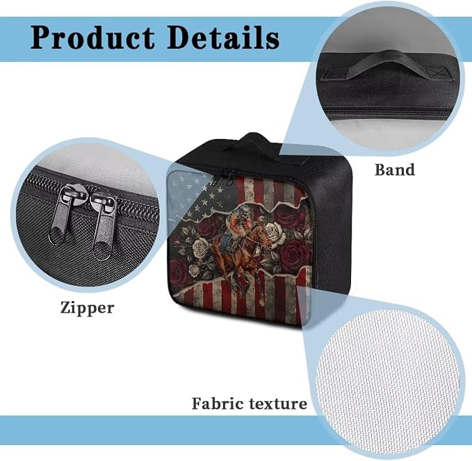 Rnyleeg Retro American Flag Horse First Aid Kit for Home Run for The Roses First Aid Bags Empty Medical Supply Bag for Office Car Camping Hiking