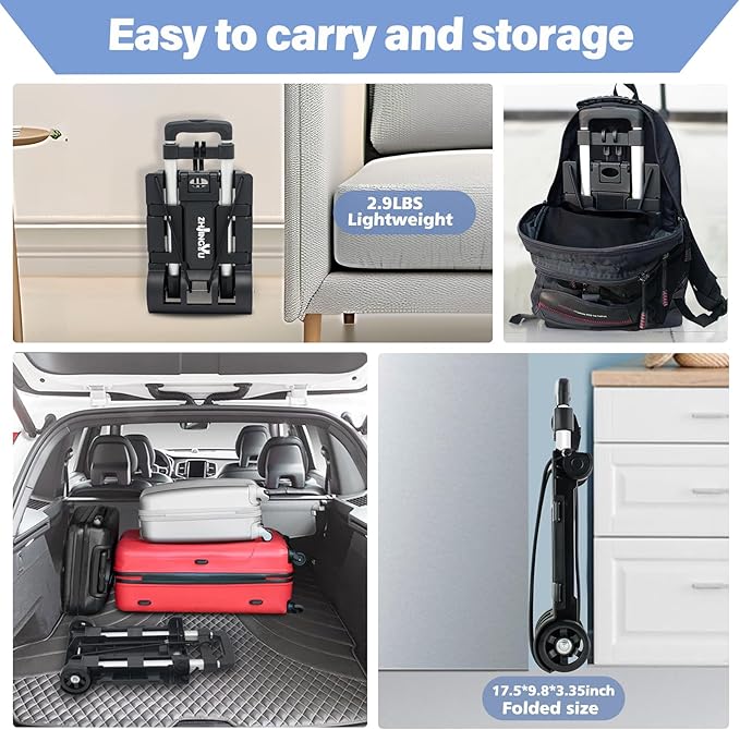 Folding Hand Truck Aluminum Trolley,Small Dolly, Foldable Hand Cart, | Folding Hand Cart, 2 Wheel Luggage Dolly,Expandable Large Chassis Foldable into Backpack Trolley