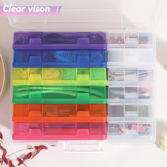 Plastic Storage Box Arts Plastic Container (6Medium Color+ 6Small Clear) | Multifunctional Design,Stackable,Clear,Versatile Organization,Space-Saving,Durable,Dust Protection