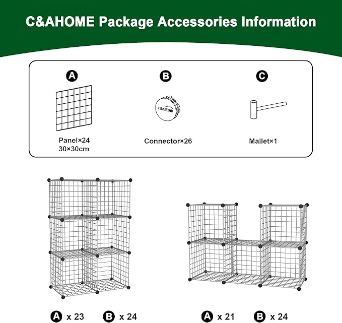 C&AHOME Wire Cube Storage, 6 - Cube Organizer Metal C Grids, Silver Gray | Modular Shelves Units, Closet Organizer, Storage Bins Shelving, Ideal for Home, Office, Living Room