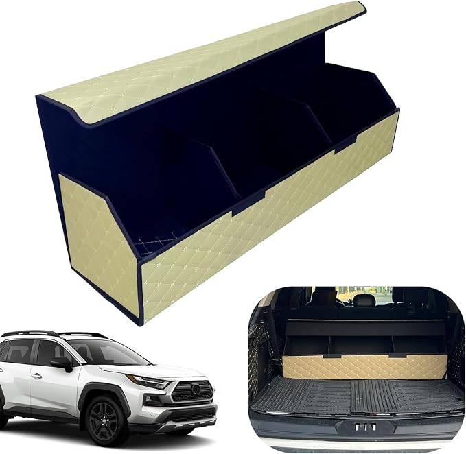 Car Trunk Organizer for For Toyota RAV4 Hybrid - Custom Fit,Large Space Outdoor Trunk Organizer with Leather,Hook and Loop Fastener,4-Layer Cover,For Toyota RAV4 Hybrid 2020-2025