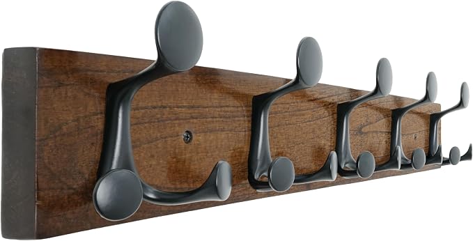 SKOLOO 24-Inch Walnut Wood Coat Rack Wall Mount with 5 Triple Hooks - Ideal for Family Entrances, Classrooms, and Pet Supplies Storage - Perfect Coat Hooks for Wall