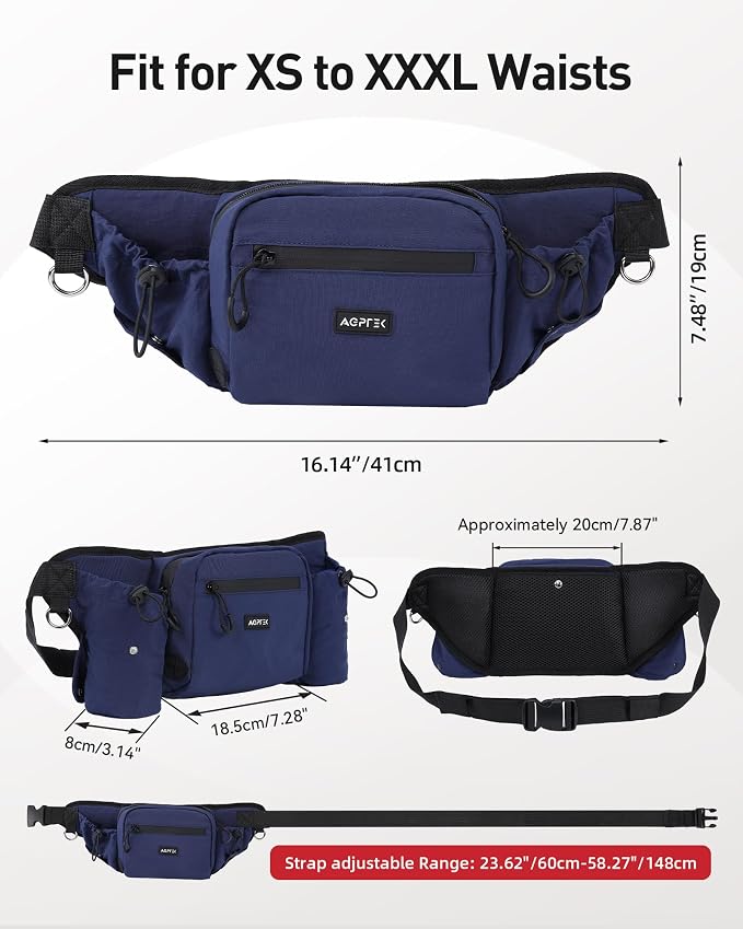 AGPTEK Dog Treat Pouch,Dog Walking Bag | Poop Bag Holder,Dual Bottle Holders,Removable Snack Pouch,Dark Blue