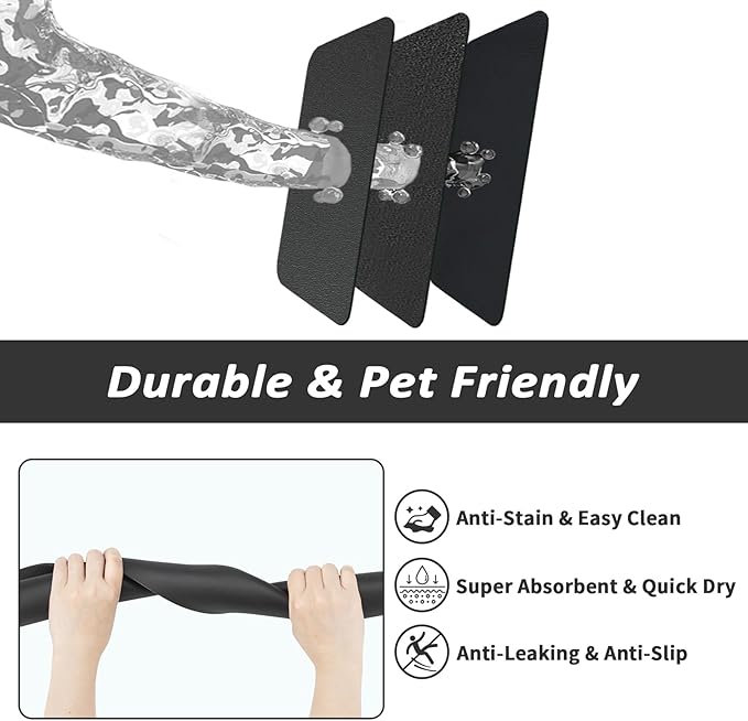 HotLive Dog Food Mat - Absorbent Cat Mat for Food and Water, No Stains Pet Feeding Bowl Mat, Easy to Clean Pet Placemats, Quick Dry Dog Water Dispenser Mat for Messy Drinkers | Black 18"x 28"