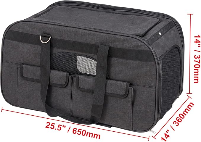 Happybuy Cat Carrier with Wheels, Rolling Pet Carrier with Telescopic Handle and Shoulder Strap, Dog Carrier for Pets up to 35 lbs, Includes Folding Bowl, Black